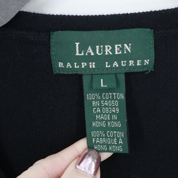 Lauren Ralph Lauren Cardigan Women L Black Preppy Sophisticated Classic Timeless - Picture 2 of 14